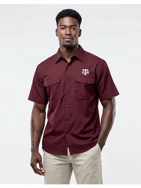 NWT- Pro edge Texas A&M Maroon Short-Sleeve Button-Down fishing shirt